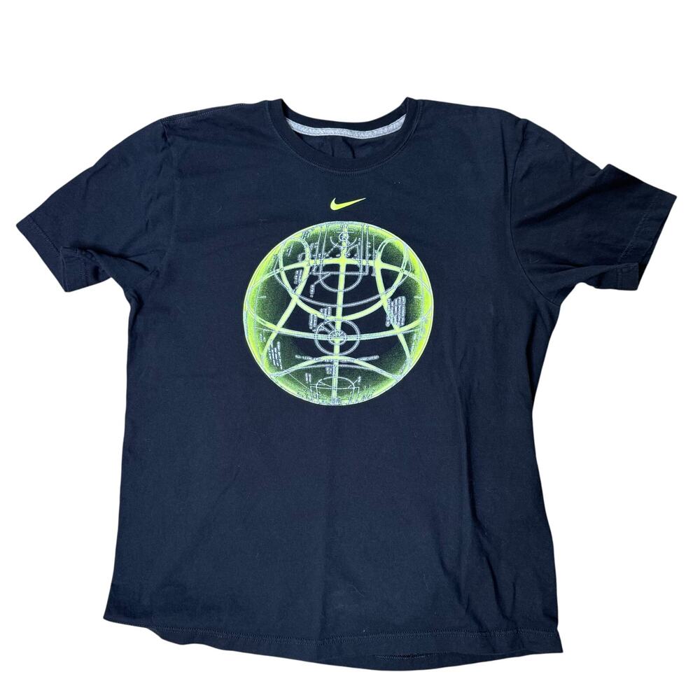 NIKE BASKETBALL BLACK L LARGE BALL BBALL TEE SHIRT TSHIRT VINTAGE NEON regular